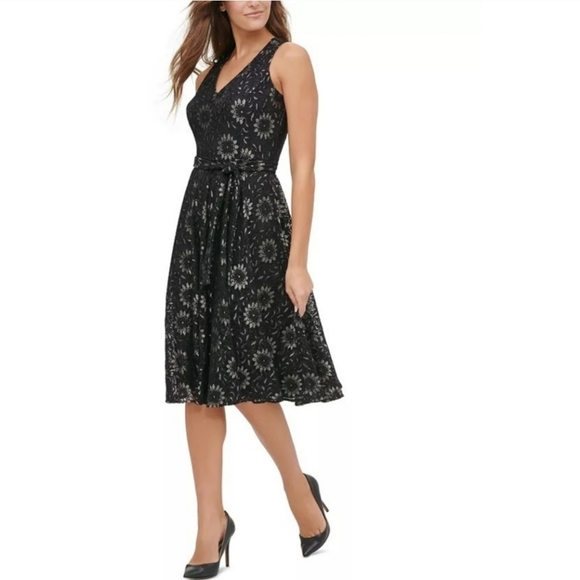 Tommy Hilfiger Black Lace Dress with Gold Undertone. Fully Underlined. Like New! - Picture 6 of 15